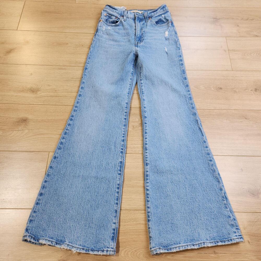 Levis Premium Ribcage Bell Jeans Womens 24x32 Light Blue High Rise Flare Denim